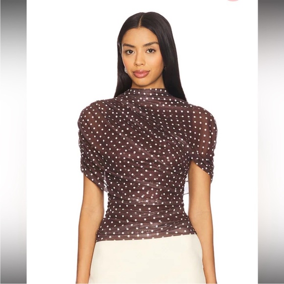 NWT Amanda Uprichard x REVOLVE Evianna Top in Chocolate Brown Polka Dot - Picture 1 of 10